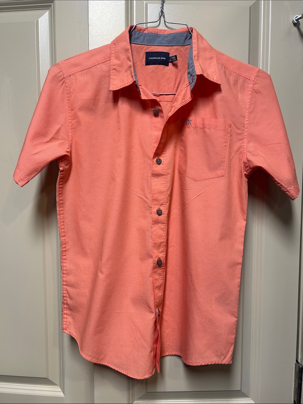 Calvin Klein Men’s Coral-Orange Short Sleeve Button-Down Shirt